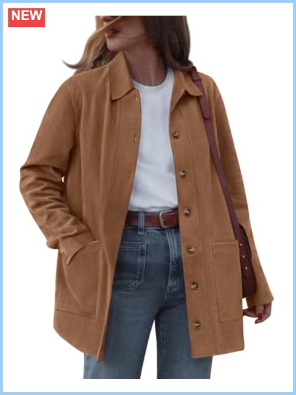 Faux Suede Women's Jacket Lightweight Button Down Fall Winter Coat Long Sleeve